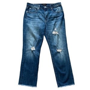 Numero Distressed High Rise Frayed Hem Phoenix Straight Crop‎ Jeans Size 30